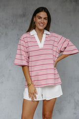 Ollie Rugby Stripe Tee - Pink - The Self Styler