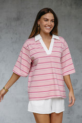 Ollie Rugby Stripe Tee - Pink - The Self Styler