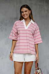 Ollie Rugby Stripe Tee - Pink - The Self Styler