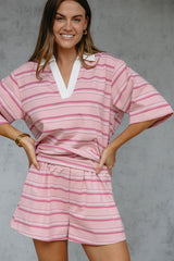 Jye Rugby Stripe Shorts - Pink - The Self Styler