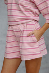 Jye Rugby Stripe Shorts - Pink - The Self Styler