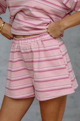 Jye Rugby Stripe Shorts - Pink - The Self Styler