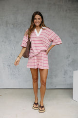 Ollie Rugby Stripe Tee - Pink - The Self Styler