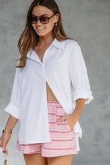 Jye Rugby Stripe Shorts - Pink - The Self Styler