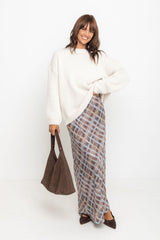 Hunter Plaid Mesh Maxi Skirt - Choc and Blue - The Self Styler