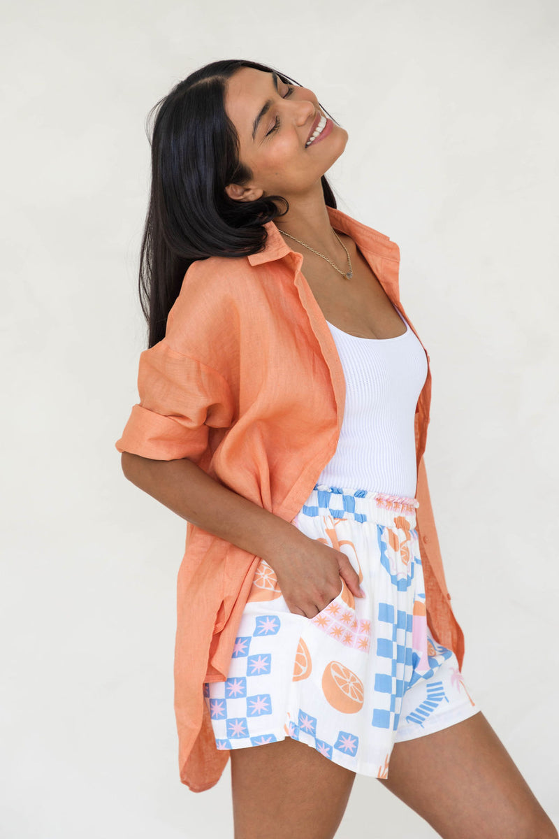 Kaia Linen Shirt - Orange Peach - The Self Styler