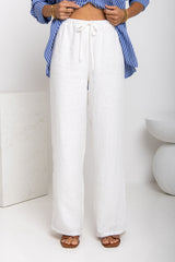 Sommer Straight-Leg Linen Pants - White - The Self Styler