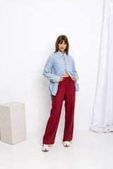 Sommer Straight-Leg Linen Pants - Burgundy - The Self Styler
