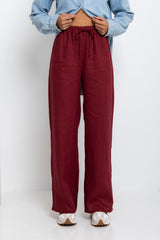 Sommer Straight-Leg Linen Pants - Burgundy - The Self Styler