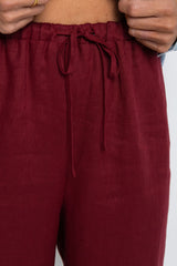 Sommer Straight-Leg Linen Pants - Burgundy - The Self Styler