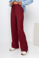 Sommer Straight-Leg Linen Pants - Burgundy - The Self Styler
