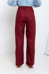 Sommer Straight-Leg Linen Pants - Burgundy - The Self Styler