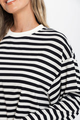 Benni Stripe Long Sleeve Top - Black and Cream - The Self Styler