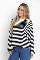 Benni Stripe Long Sleeve Top - Black and Cream - The Self Styler