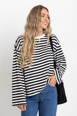 Benni Stripe Long Sleeve Top - Black and Cream - The Self Styler