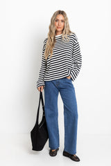 Benni Stripe Long Sleeve Top - Black and Cream - The Self Styler