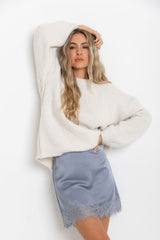 Ivy Satin Lace Mini Skirt - Steel Blue - The Self Styler