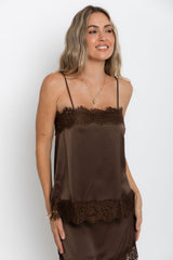 Elce Satin Lace Cami Top - Chocolate - The Self Styler