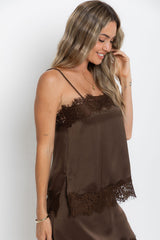 Elce Satin Lace Cami Top - Chocolate - The Self Styler