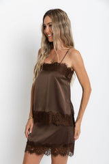 Elce Satin Lace Cami Top - Chocolate - The Self Styler