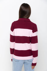 Taylor Rugby Stripe Polo Knit - Pink and Burgundy - The Self Styler