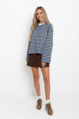 Benni Stripe Long Sleeve Top - Blue and Chocolate - The Self Styler