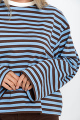 Benni Stripe Long Sleeve Top - Blue and Chocolate - The Self Styler