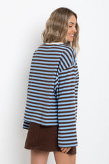 Benni Stripe Long Sleeve Top - Blue and Chocolate - The Self Styler