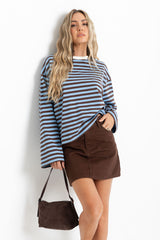Benni Stripe Long Sleeve Top - Blue and Chocolate - The Self Styler