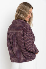 Arlo Cropped Tuck Check Shirt - Burgundy - The Self Styler
