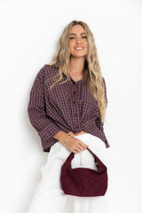 Arlo Cropped Tuck Check Shirt - Burgundy - The Self Styler