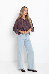 Arlo Cropped Tuck Check Shirt - Burgundy - The Self Styler