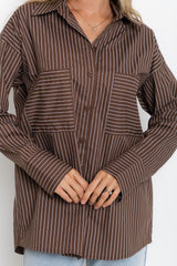 Zali Relaxed-Fit Stripe Shirt - Chocolate and White - The Self Styler