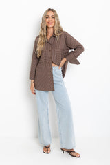 Zali Relaxed-Fit Stripe Shirt - Chocolate and White - The Self Styler