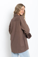 Zali Relaxed-Fit Stripe Shirt - Chocolate and White - The Self Styler