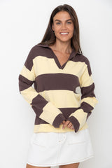 Taylor Rugby Stripe Polo Knit - Yellow and Choc - The Self Styler