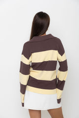 Taylor Rugby Stripe Polo Knit - Yellow and Choc - The Self Styler
