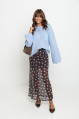 Evie Polka Dot Maxi Skirt - Choc and Blue - The Self Styler