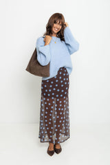 Evie Polka Dot Maxi Skirt - Choc and Blue - The Self Styler