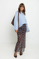 Evie Polka Dot Maxi Skirt - Choc and Blue - The Self Styler