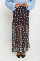 Evie Polka Dot Maxi Skirt - Choc and Blue - The Self Styler