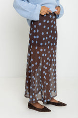 Evie Polka Dot Maxi Skirt - Choc and Blue - The Self Styler