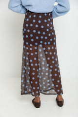 Evie Polka Dot Maxi Skirt - Choc and Blue - The Self Styler
