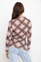 Zara Mesh Long Sleeve Top - Choc Brown Check - The Self Styler