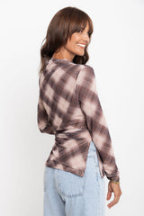 Zara Mesh Long Sleeve Top - Choc Brown Check - The Self Styler