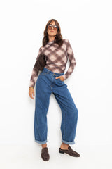 Zara Mesh Long Sleeve Top - Choc Brown Check - The Self Styler