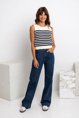 Bonnie Knit Top - Cream & Navy Stripe - The Self Styler