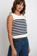 Bonnie Knit Top - Cream & Navy Stripe - The Self Styler