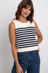 Bonnie Knit Top - Cream & Navy Stripe - The Self Styler