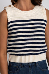 Bonnie Knit Top - Cream & Navy Stripe - The Self Styler